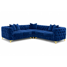 (Blue Velvet, 5 Seater Corner) Monaco Sofa 3+2 Set 1,2,3 Seater Chesterfield Velvet Couch Longue Lounger Settee
