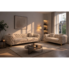 (Cream Velvet, 3+2 Seater) Monaco Sofa 3+2 Set 1,2,3 Seater Chesterfield Velvet Couch Longue Lounger Settee