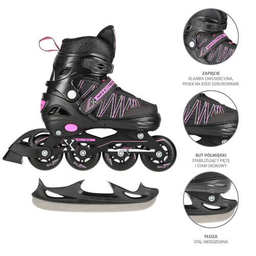 2-in-1 Inline- & Schlittschuhe, Schwarz/Pink, Größe S (31-34) 1