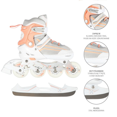2-in-1 White/Pink Inline & Ice Skates, Size S (29-33) 1