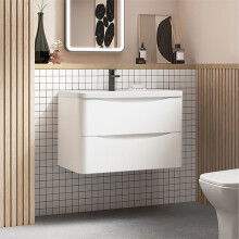 Nes Home 800mm Wall Hung Vanity with Double Drawers Matte Beige and Basin