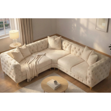 (Cream Velvet, 5 Seater Corner) Monaco Sofa 3+2 Set 1,2,3 Seater Chesterfield Velvet Couch Longue Lounger Settee