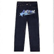 (M, 15) Y2k Mens Jeans Badfriend Hip Hop Letter Print Black Pants Men Women New Fashion Casual Rock Wide Foot Baggy Trouser Streetwear