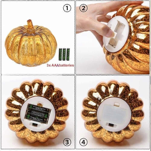 (14*19.5cm) Twinkle LED Light Pumpkins, Timer Lighted Sparkling Starry Night Glass Pumpkins 1