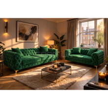 (Green Velvet, 3 Seater) Monaco Sofa 3+2 Set 1,2,3 Seater Chesterfield Velvet Couch Longue Lounger Settee