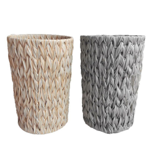 Dekorativer Mülleimer aus geflochtenem Rattan mit-Grau 1