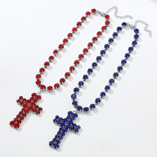 Collier superposé unique à pendentif croix surdimensionné-Bleu 1