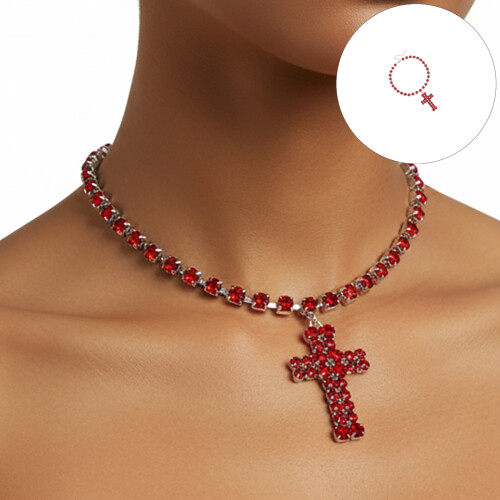 Collier superposé unique à pendentif croix surdimensionné-Bleu 2