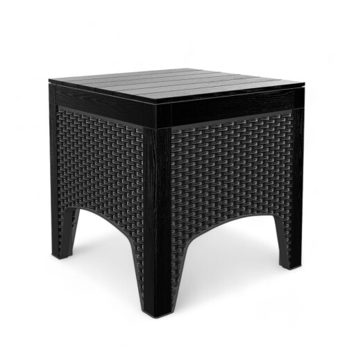 Rattan Effect Square Garden Side Table - Black
