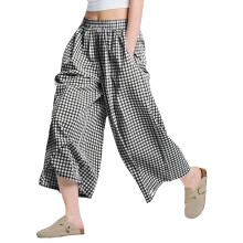 Womens Stylish Plaids Wide Leg Palazzo Trousers-Black XL