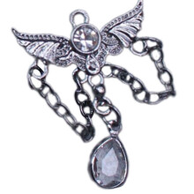 Pendentif aile en métal avec strass, composant artisanal-E.