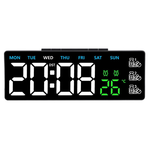 Réveil numérique LED, horloge de bureau-Coque noire trois co