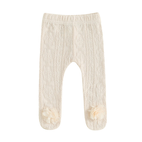 (12-18 Months, Beige) Καλσόν με λάστιχο σχέδιο λουλούδι.