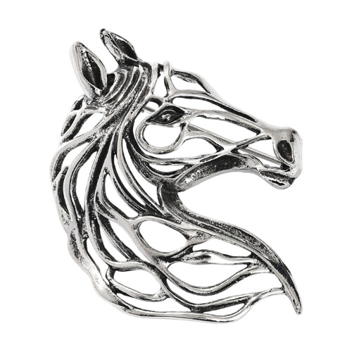 Broche de cheval élégante en alliage, coupe creuse,-Argent