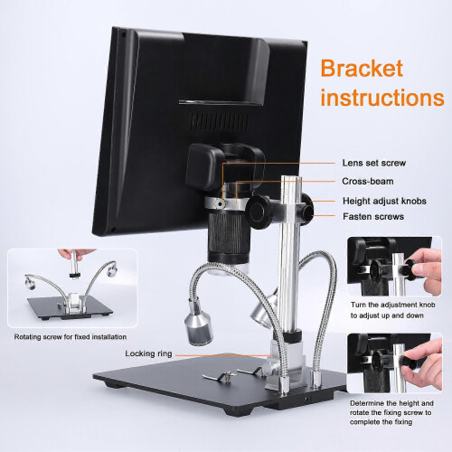 (EU Plug) Professional Digital Microscope 1080P 10inch Display 4X ...