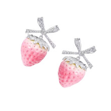 Dainty Bowknot Tie Strawberry Studs Earrings Allergy Resistant
