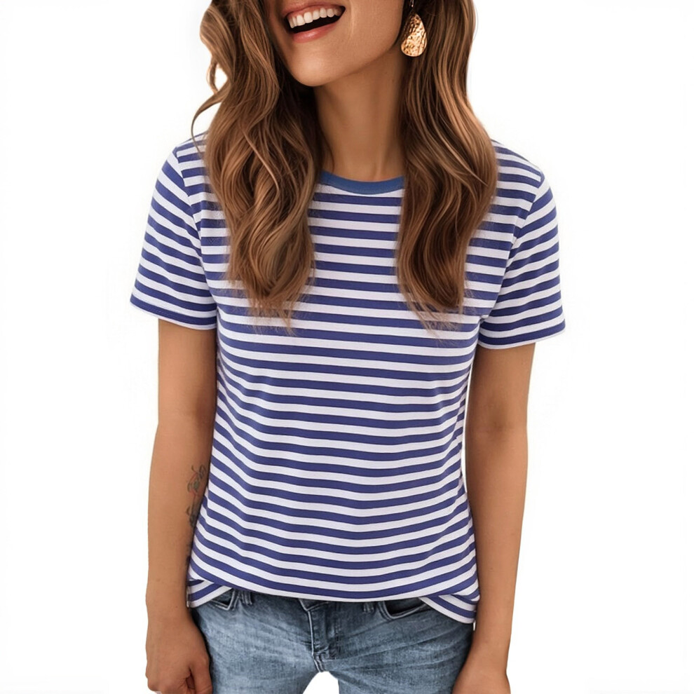 Blue (1 Item) Women's Short-Sleeved Striped Sailor-Style- Xxxl