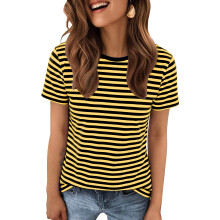 (1 item) Women's short-sleeved striped sailor-style-Yellow XXXL