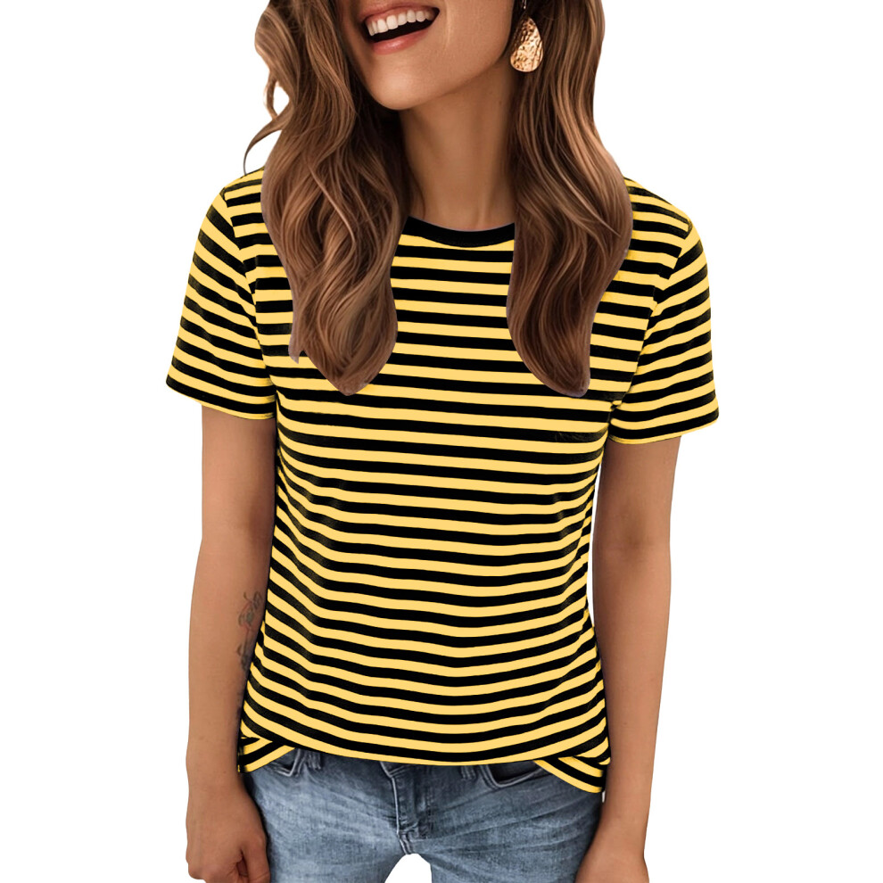 Yellow (1 Item) Women's Short-Sleeved Striped Sailor-Style- Xxxl