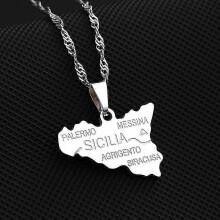 2025 New Italy Sicily Map With City Name Pendant Necklaces Gold Color Italian Sicilia Stainless Steel Jewelry For Women Gifts