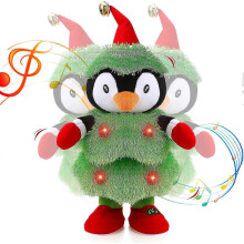 LED Musical Christmas Tree Penguin Stuffed Animal Repeats What You Say Light up Soft Plush Toy Singing Dancing Talking Record Mimicking Twi