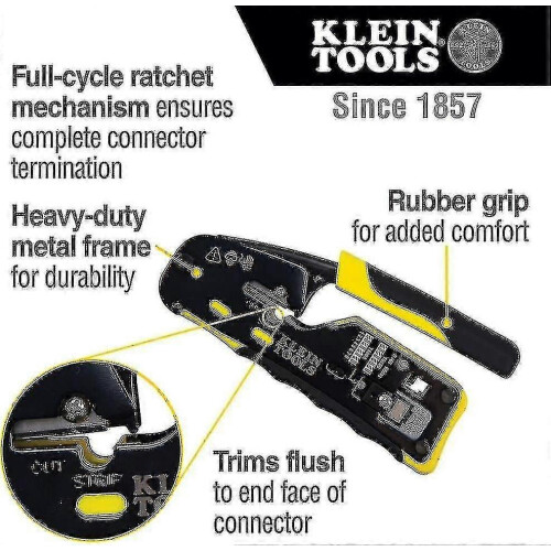 Pass Thru RJ45 Ratcheting Compact Crimp Tool Yellow Black For Professional Network Cable Termination 2