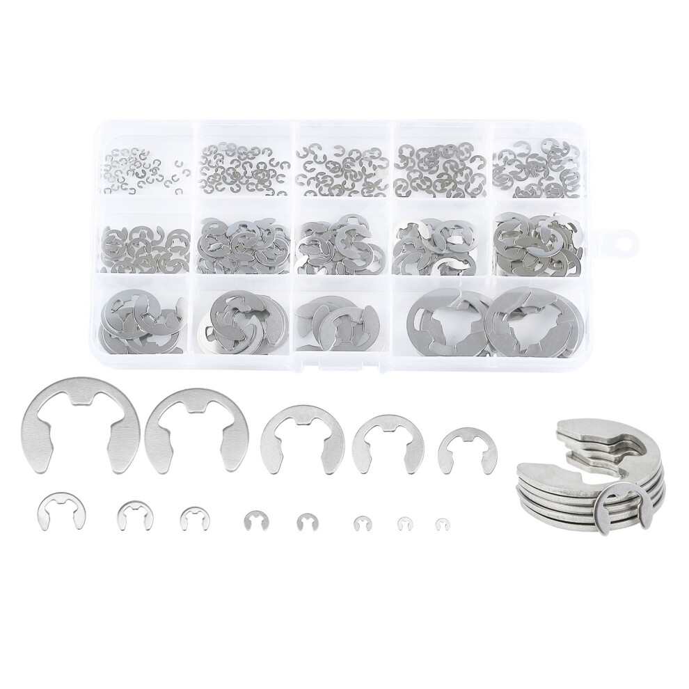 290Pcs/Set E Clip Circlip Washer Assortment Kit Stainless Steel 1.2-15 Mm External Retaining Ring Clip For Pulleys Shaft 6031416229420