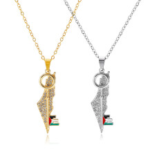 Collana con mappa araba - Ciondolo a chiave Kufiya, gioiello a tema Palestina, collana etnica con catena in lega d'argento