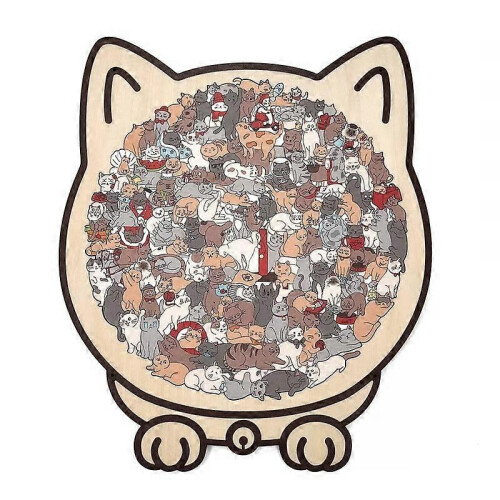 Morandi-Colored Cat Shaped Wooden Jigsaw Puzzle