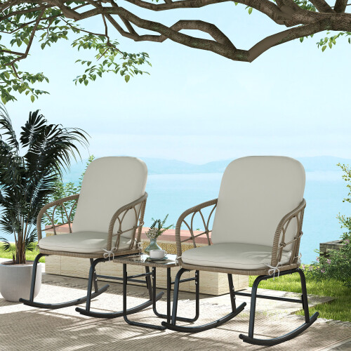 Outsunny Conjunto de Mecedora Beige 63 x 82 x 75 cm 1