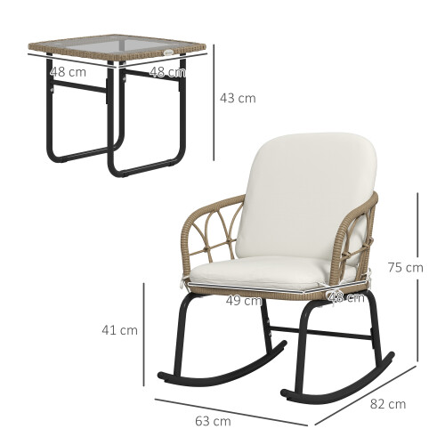 Outsunny Conjunto de Mecedora Beige 63 x 82 x 75 cm 2
