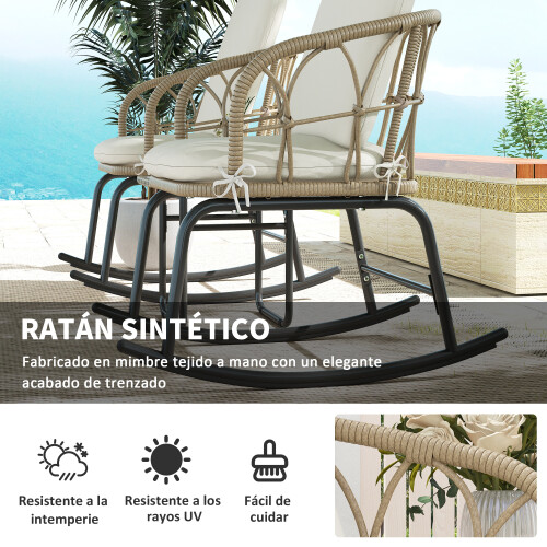 Outsunny Conjunto de Mecedora Beige 63 x 82 x 75 cm 2