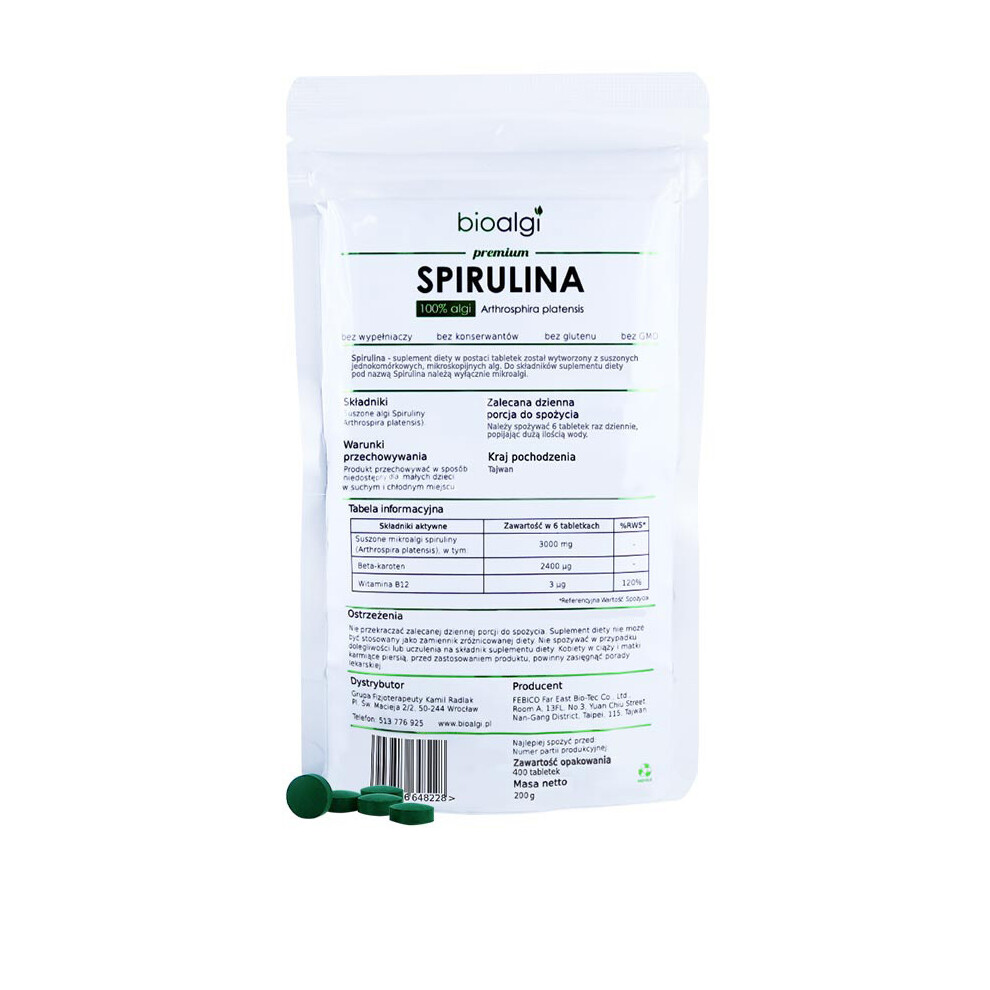 Spirulina Platensis Bioalgae 100% Natural 400 Tablets - Dietary Supplement