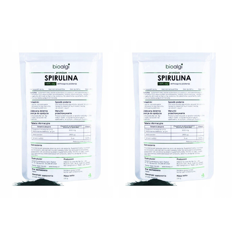 2x Spirulina Platensis Bioalgae Powder - Dietary Supplement with High Concentration of Nutrients