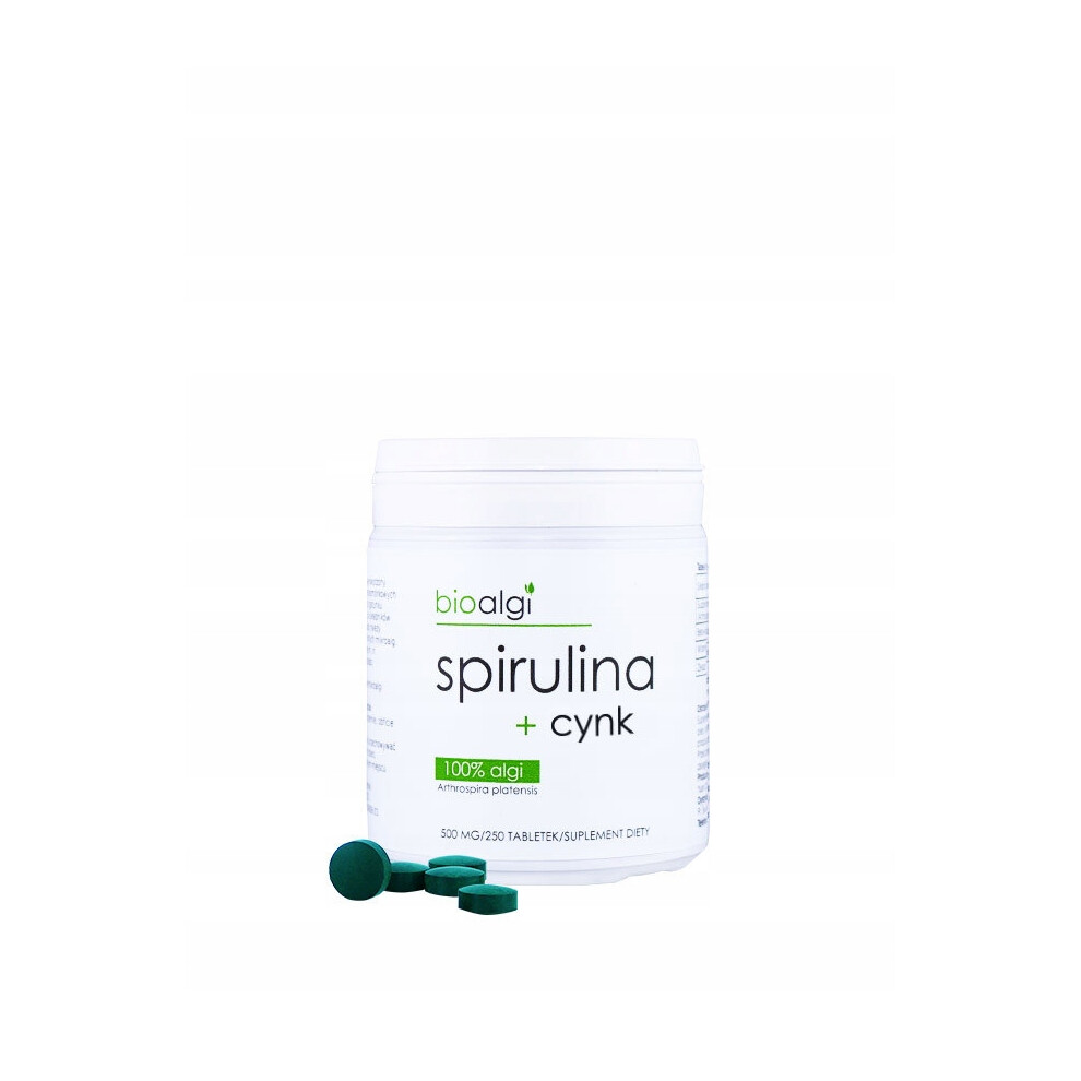 Natural dietary supplement with Spirulina, Zinc and Vitamin B12 - 250 tablets Spirulina + Zinc Bioalgae 250 tablets