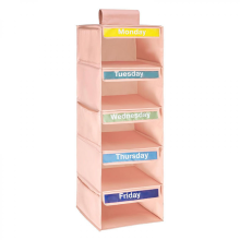 5-Shelf Weekly Clothes Organizer with 5 Side Pockets Hanging Closet Organizer with Labeled Days Han -