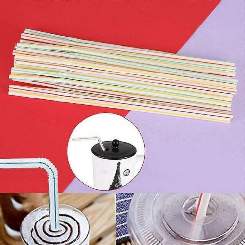 500pcs Plastic Drinking Straws 8 Inches Long Multi-Colored Striped Bedable 1