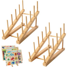 Wooden Puzzle Storage Rack 2 Pack, Large Capacity Natural Wood Organizer for Adults and Kids