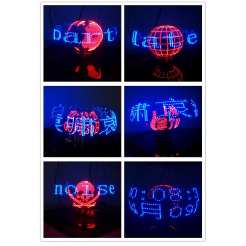 Dual Axis Spherical Rotating LED Kit Color Clock Display Remote Control Microcontroller DIY Electronic No Downloader