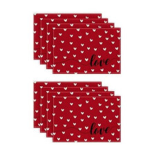 Valentine's Day Placemats, Heart Seasonal Farmhouse Burlap Red Indoor Kitchen Table Mat for Home Parties,8 PCS