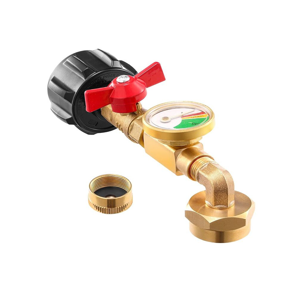 Qcc1 Propane Refill Elbow Adapter With Propane Tank Gauge, 90 Degrees Propane Refill Adapter With -Off Control Valve 6033340153130
