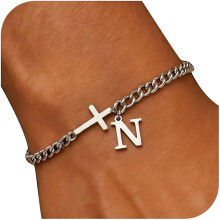 Elegant Crucifix Letter Charm Bracelet Stainless Steel-N
