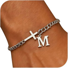 Stainless Steel Crucifix Letter Bracelet Fashion Initial-M