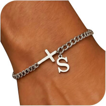 Elegant Crucifix Letter Charm Bracelet Stainless Steel-S