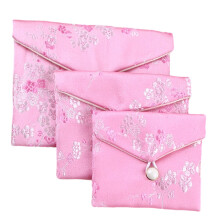 Elegant Brocade Travel Jewelry Pouch Portable Organizers-Pink