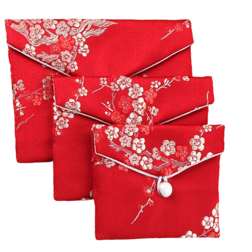 Brocade Vintage Styles Jewelry Pouch Multi Compartment-Red