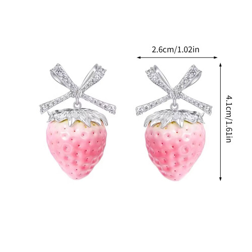 Dainty Bowknot Tie Strawberry Studs Earrings Allergy Resistant 2