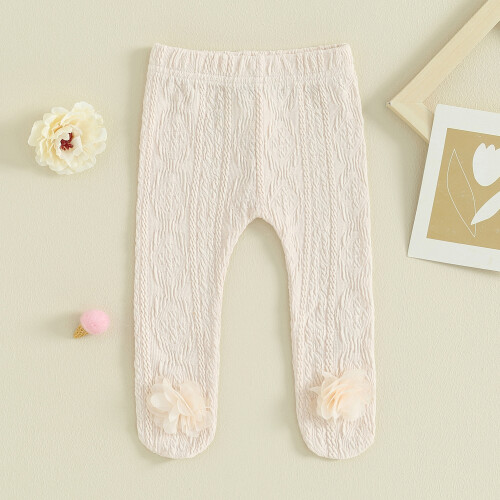 (12-18 Months, Beige) Καλσόν με λάστιχο σχέδιο λουλούδι. 1