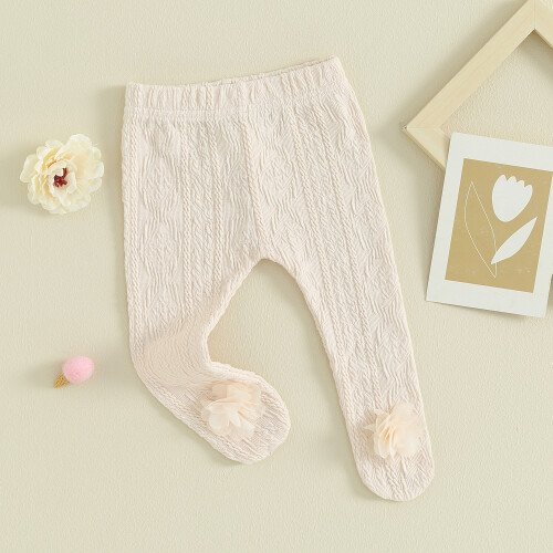 (18-24 Months, Beige) Καλσόν με λάστιχο σχέδιο λουλούδι. 2