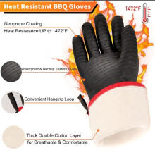 Luvas para Churrasco - 1472F Engrossar Luvas Resistentes Ao Calor com Gancho S/Gancho 14 em Luvas de Forno de Cozinha Luvas ImpermeáVeis para Grelhar